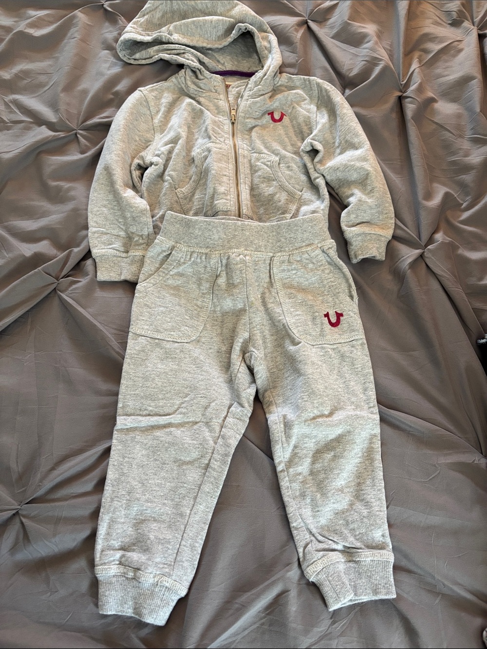 True Religion Kids Light Gray Hoodie & Jogger Set with Pink Logo